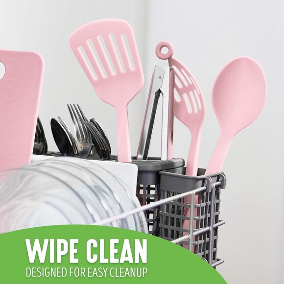 7 Piece Nylon Set Spatulas Turner Spoons and Tongs Soft Pink Cooking Tools - Picture 7 of 10